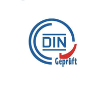 Load image into Gallery viewer, A certification mark featuring the letters "DIN" inside a blue circular frame with a red "check" mark and the word "Geprüft" below it.
