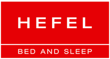 Load image into Gallery viewer, HEFEL Bed and Sleep brand logo in white text on a red rectangular background.
